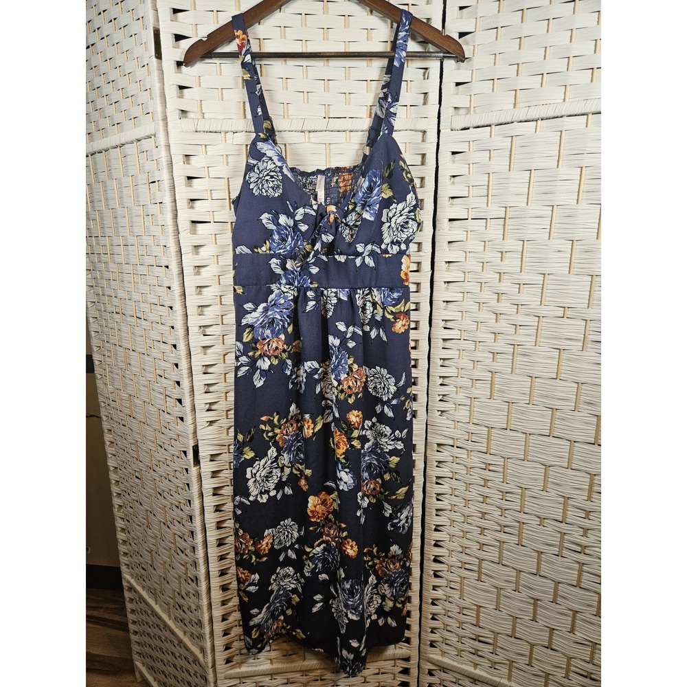 Xhilaration Blue Multicolor Floral Sundress Sz L Casual Vacation